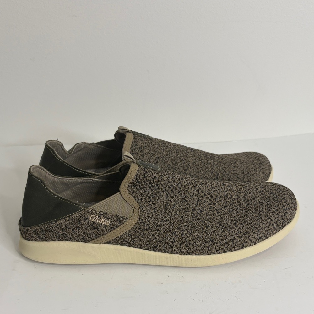 OluKai Alapa Shoes Mens US 10 EU 43 Taupe Brown Mesh Knit Leather Slip On Comfy